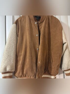 Forever 21 Quilted Bomber Jacket in Camel and Cream